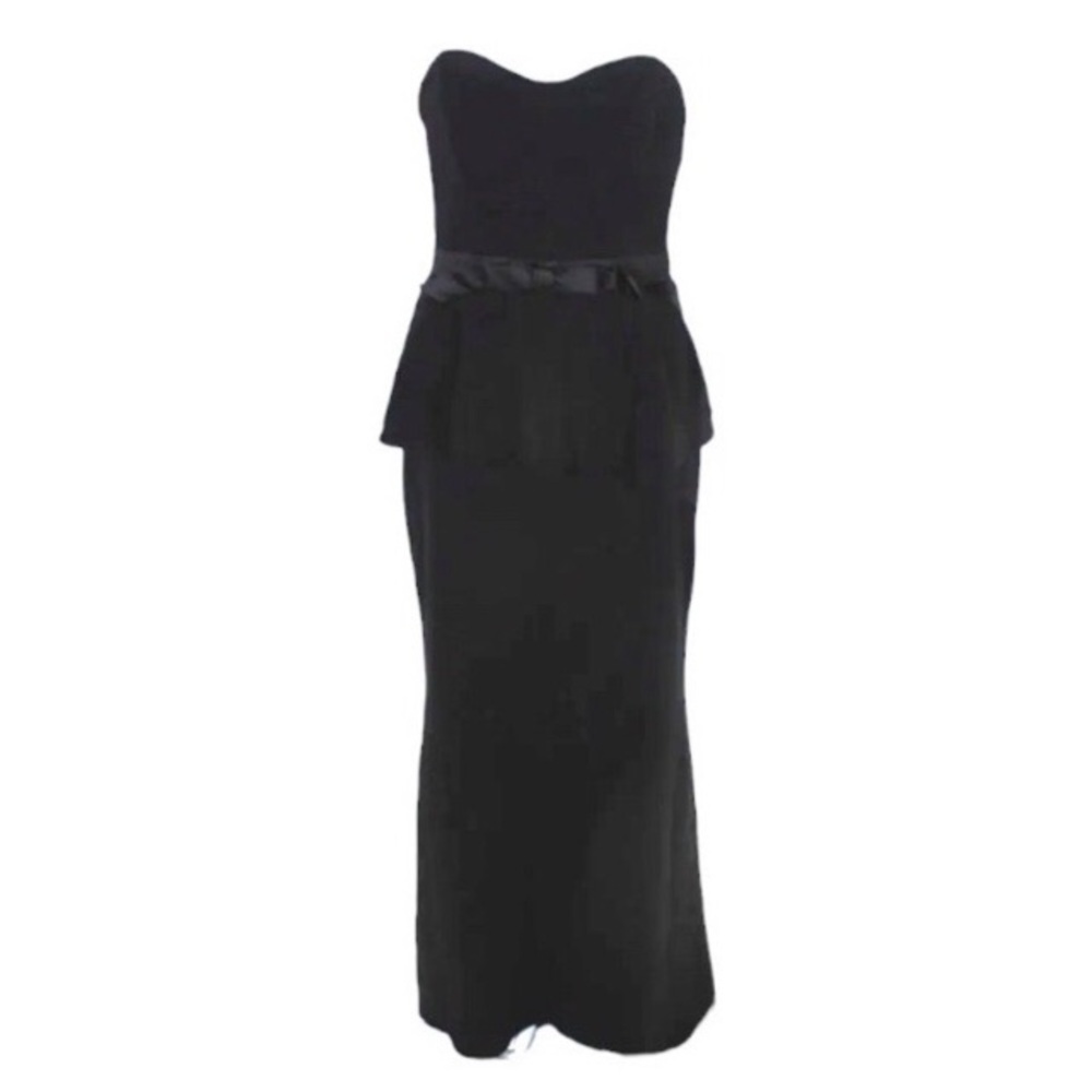 Badgley Mischka Rosalind Gown Size 6 Black Peplum Bow Formal Strapless